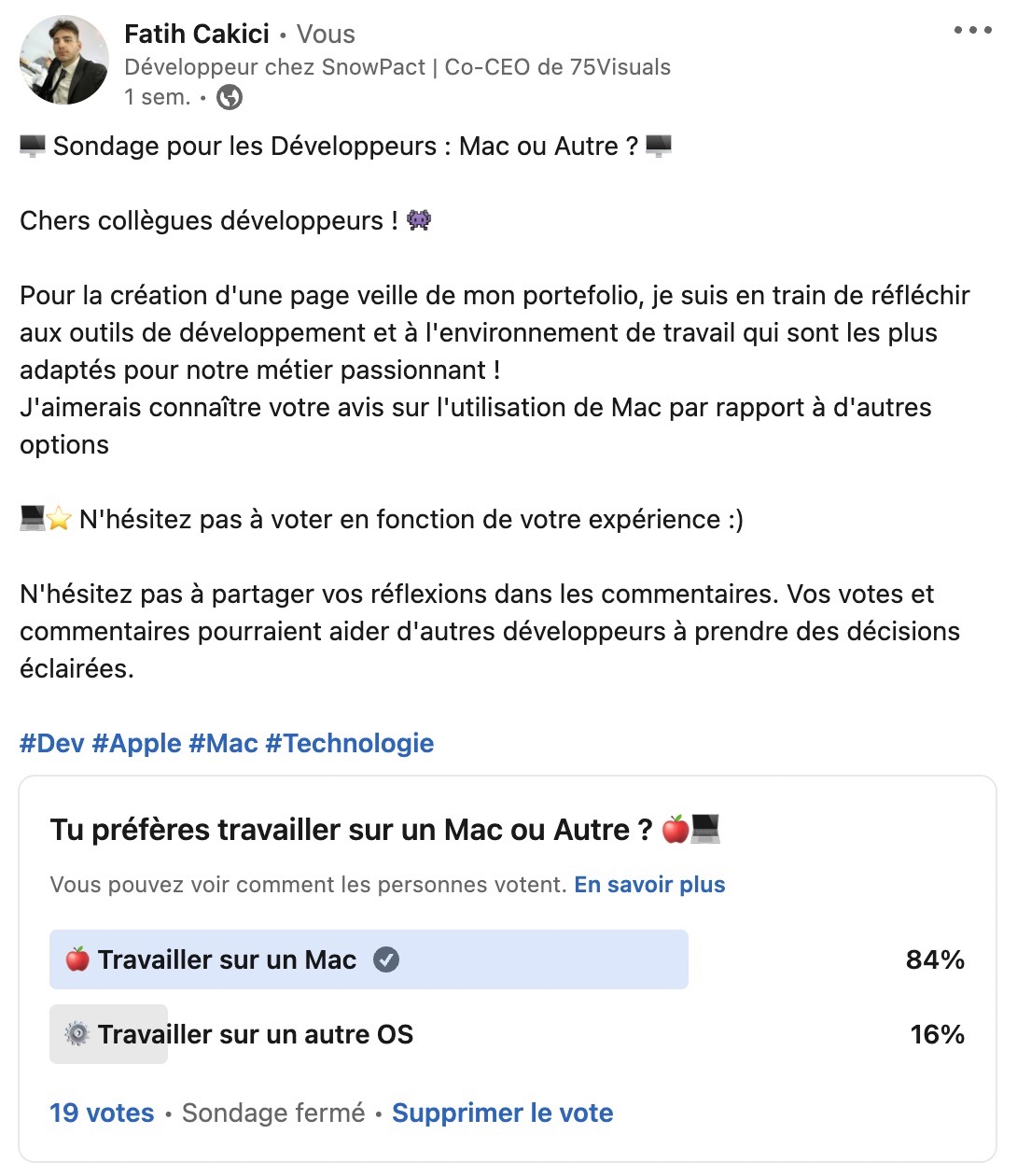 screenshot du sondage linkedin